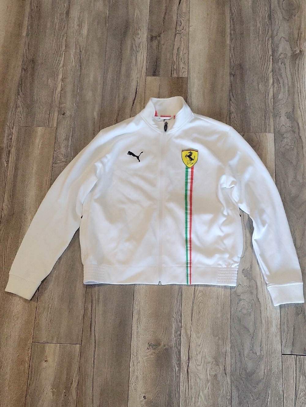 Puma White Track Jacket with Italian Stripe and Ferrari Shield